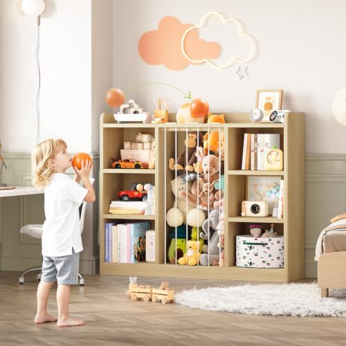 ONBRILL 2-in-1 Toy Storage Organizer with Stuffed Animal Storage, Natural - Image 6