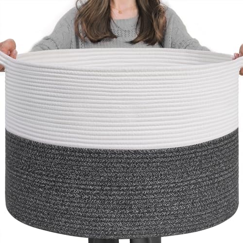 INDRESSME XXXLarge Woven Rope Blanket Basket Living Room, 90L by INDRESSME
