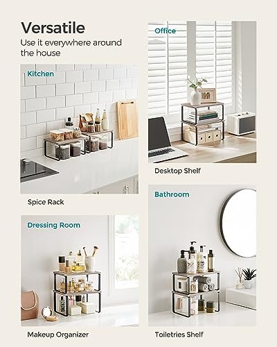 SONGMICS Cabinet Organizer Shelf, Set of 2 Spice Rack, Kitchen Storage - Image 5
