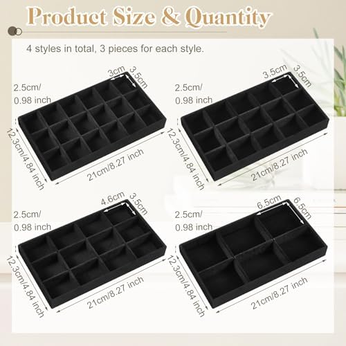 Junkin 12 Pcs Velvet Jewelry Organizer Tray, Stackable Storage - Image 2