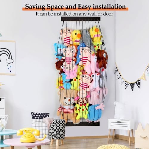 Stuffed Animal Storage Wooden Soft Toy Storage for Kids Room，Wall Mount Door Hanging Stuffed Animal Toy Organizer Shelf for Nursery Play Room Black -Patent - Image 5