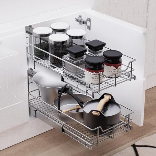2 Tier Pull Out Cabinet Organizer 18" W X 22" D, Chromed, Full Slide Out - Image 5
