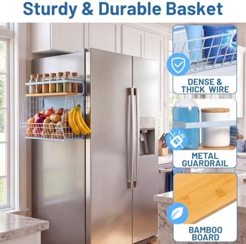 Magnetic Shelf for Fridge with Wood Lid, Fruit Potato and Onion Storage Bins, Pantry Organizers & Storage, Large Container Magnetic Spice Rack for Refrigerator, Kitchen Counter, Cabinet (Blue, 2) - Image 2
