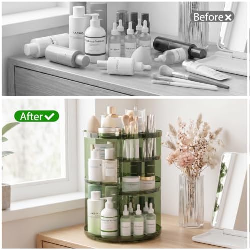 Rotating Makeup Organizer with DIY 8 Adjustable Layers, Clear Green - Image 5