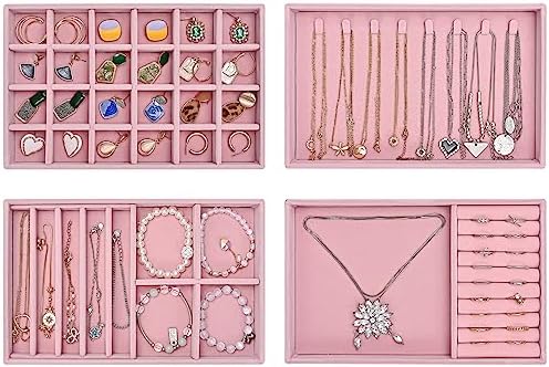 ProCase Stackable Jewelry Organizer Trays for Drawers, Jewelry Drawer Inserts Container Display Case Storage for Earring Necklace Rings Bracelet with Removable Dividers -Dustypink, 4 Layers by ProCase