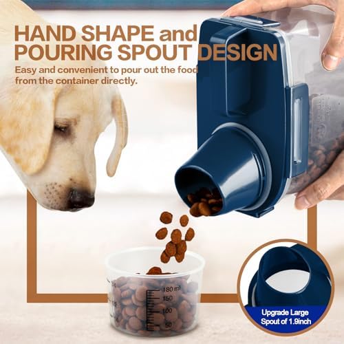 TIOVERY Upgraded Dog Food Storage Container Small, Cat Food Container Airtight, Pet Food Container Dispenser with Pour Spout, Measuring Cup and 4 Seal Buckles for Dogs, Cats, Birds (Blue) - Image 2