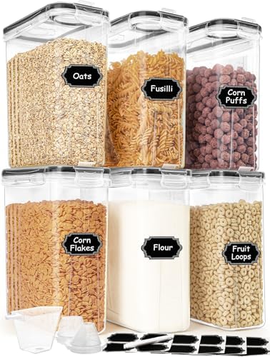HKJ Chef Cereal Containers Storage Set (4L / 135.2oz), 6PCS Airtight Food Storage Containers with Lids, Cereal Dispensers for kitchen Pantry Organizers and Storage with Pour Spout, 20 Labels, Marker by HKJ+Chef