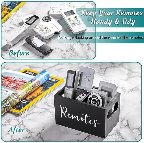 DRASTAR Remote Control Holder, Wood TV Remote Holder, Remote Storage Caddy, Remote Control Organizer (Black, 2 Slots) - Image 2