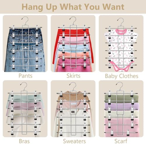 Pants Hangers with Clips,Space Saving Hanging Closet Organizer-6 Tiers Skirt Hangers with 360° Swivel Hook,Closet Organizer-Clothes Hangers- College Dorm Essentials Apartment Essentials- 6 Pack - Image 4