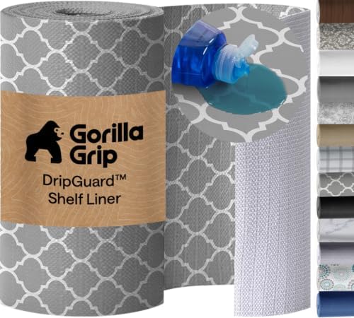 GORILLA GRIP Shelf Liner, Kitchen Drawer Protector, 17.5x240 White Gray by GorillaGrip