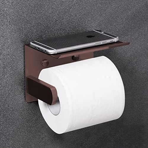 VAEHOLD Self Adhesive Toilet Paper Holder with Phone Shelf Stainless Steel Wall Mounted Toilet Paper Roll Holder - Rustproof and Bathroom Washroom Tissue Roll Holder with Shelf - Red Copper - Image 3