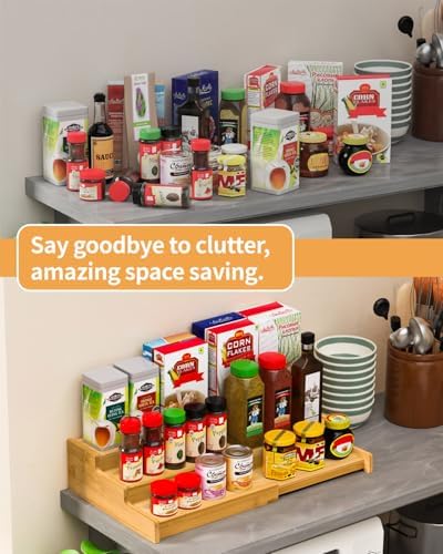 Spice Rack 3-Tier Natural Bamboo, Adjustable Cabinet Organizer Shelf - Image 2