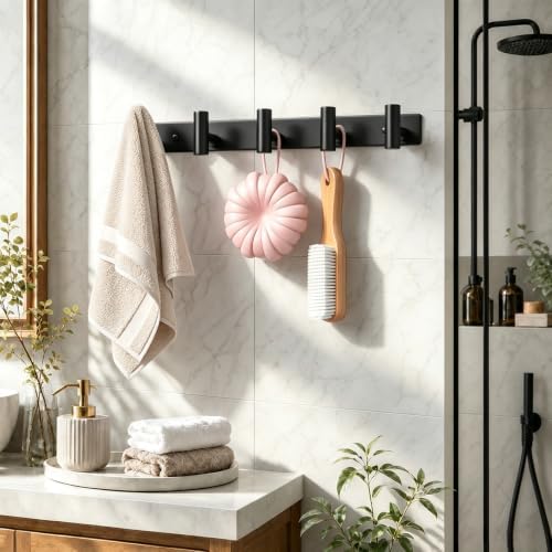 Coat Rack Wall Mounted with 5 Hooks,Heavy Duty Stainless Steel Wall Hooks for Towel Coat Bag, Hat Rack Coat Hanger Coat Hooks Towel Racks for Bathroom Entryway Kitchen Hotel (Black, 2 Packs) - Image 3