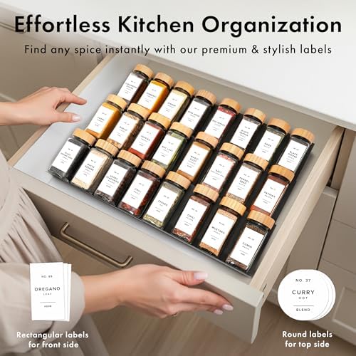 EDELHAUS Glass Spice Jars with Label, 36x Bamboo Wooden Lids - White Labels - Image 3