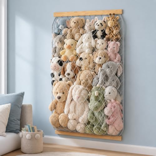 Stuffed Animal Storage Holder, Elastic Stuffed Animal Net,Door/Wall Mount Length Adjustable Hanging Stuffed Animal Organizer, Plushie Net for Nursery Play Room-Origin Boards Patent by VOMELON