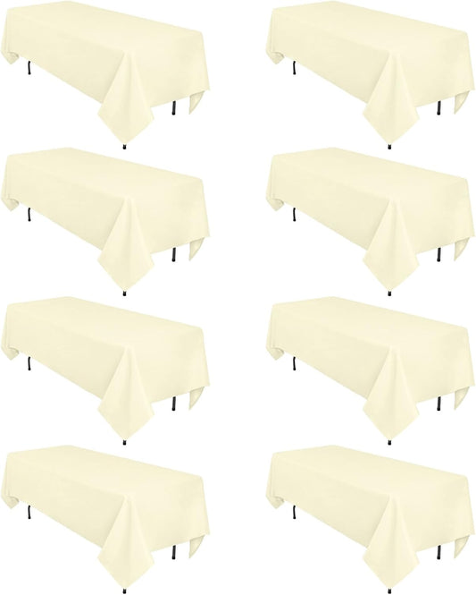 8 Pack Beige Tablecloth 60 x 126 Inch Rectangular Tablecloths for 8 Foot Rectangle Tables, Wrinkle Resistant Beige Table Cloth Washable Polyester Fabric Table Covers for Buffet Wedding Party Banquet