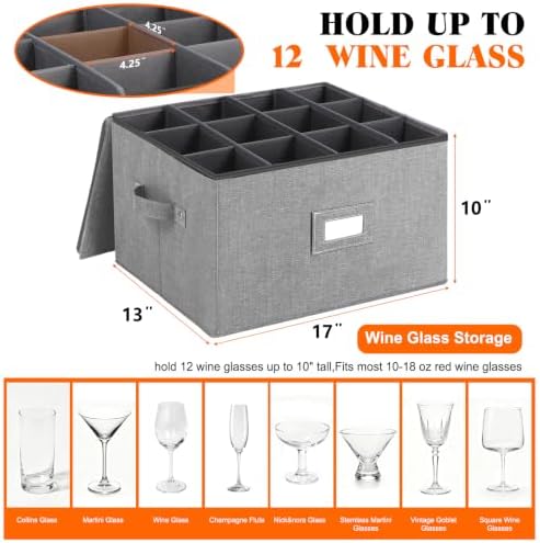 Stemware Storage Cases, Wine Glass Storage Box Containers with Dividers - Image 4