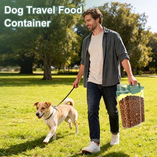 Uppetly Dog Cat Food Storage Container, 5-7Lbs Pet Food Containers, Airtight Cat Food Container with Portable Handle & Measuring Cup, Small Animal Dry Food Dispenser for Dogs, Cats and Birds Green - Image 2