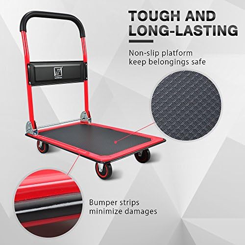 Wellmax Push Cart Dolly, Foldable Moving Platform Flat Cart, 330 lb, Red - Image 6