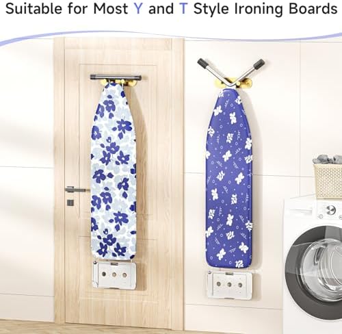 Ironing Board Hanger Wall Mount, Ironing Board Holder for Storage Y or T Leg, Metal Iron Board Hanger for Wall for Laundry Room (Gold) - Image 3