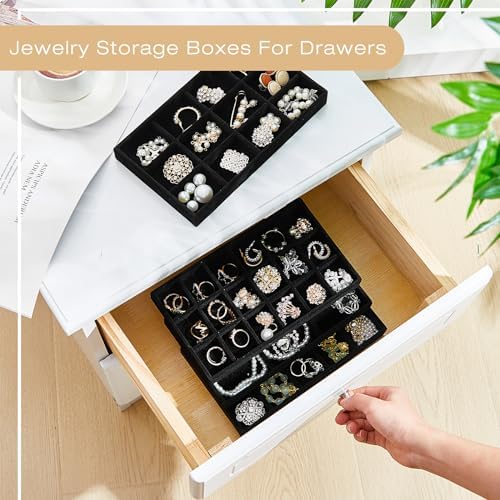 Junkin 12 Pcs Velvet Jewelry Organizer Tray, Stackable Storage - Image 5