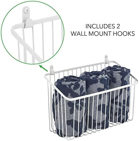 mDesign Small Metal Wire Wall Mounted Storage Organizer Basket Bin for Hanging in Kitchen, Garage, Entryway, Mudroom, Bedroom, Bathroom, Laundry Room - Unity Collection - 2 Pack - White - Image 5
