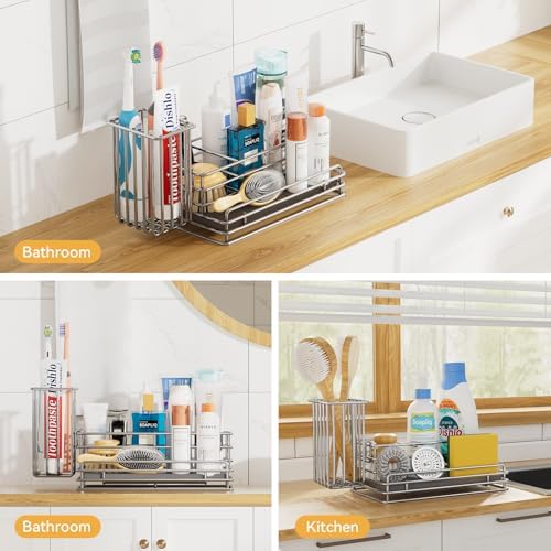Yofidra Kitchen Sink Caddy with Instant Drying Stone, Metal Stainless Steel Dish Sponge Holder Basket for Sponges, Scrubbers, Soap, 9.5" X 5.5" X 5.7" Sink Box Organizer - Image 6