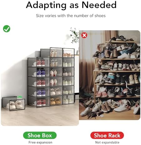 Foluck X-Large 15 Pack Shoe Storage Organizer Box Clear Plastic Stackable - Image 5
