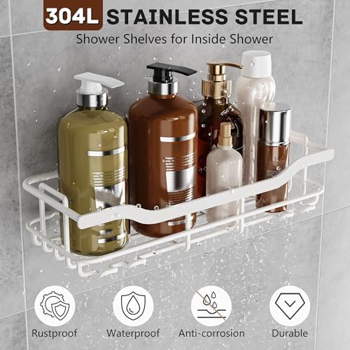 OMAIRA 3-Pack Shower Caddy with Soap Holder, Adhesive Rustproof No-drill Strudy Loading Inside Shower Organizer Shelves Rack Storage Bathroom Organization for Smooth Wall Glass Tile, White (XX-Large) - Image 5
