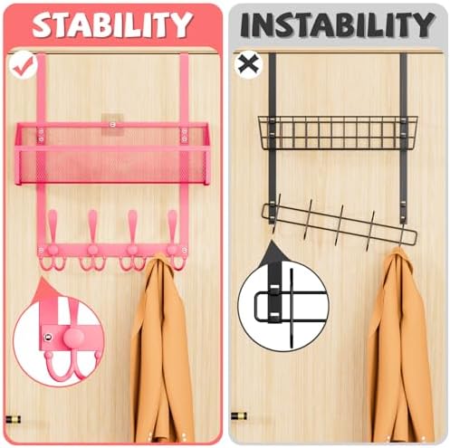 Kaiferty Over The Door Hooks Organizer, Coat Rack Over The Door Storage Hanger Towel Rack, Back of Door Storage Organizer for Bathroom,Bedroom,Kitchen,Office (Pink, 2-Tier) - Image 2