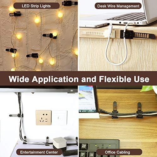 50Pcs Adhesive Cable Management Clips with 50Pcs Zip Ties, Adjustable Nylon Cable Strap Ties Wire Clips Clamps Organizer with Strong Adhesive Tape, Extra Screw & Hole - 3.35 Inch Black - Image 6