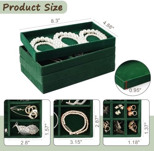 Jewelry Drawer Organizer, 8 Set of Stackable Velvet Organizer Tray, Drawer Inserts for Jewelry Organization, Showcase and Safely Store Your Collection with Elegance and Sophistication (Green) - Image 3