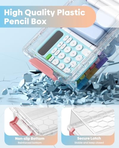 BiuLeon 8 Pack Large Pencil Box Set, Plastic Clear Pencil Case Marker Organizer, Crayon Box Craft Organizers, Stackable Storage Containers with Lid for Pen, Art and Craft Supplies(Multicolor) - Image 3