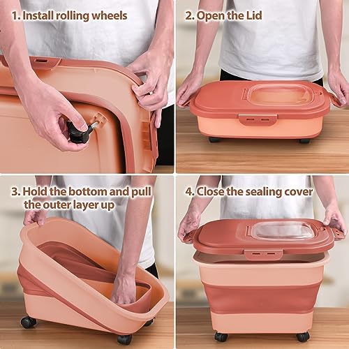 Viretec Dog Food Storage Container, 10-20Lbs Collapsible Pet Food Storage Containers with Rolling Wheel Airtight Locking Lid, Dry Food Storage Bin with Cup and Scoop,Suitable for Pet Food, Rice, Flour - Image 6