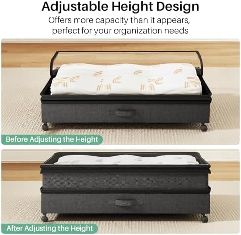Kitstorack 4 Pack Height-adjustable Under Bed Storage with Wheels, Under Bed Storage Containers,Under Bed Shoe Storage Organizer with Clear Window&Label, Suitable for Clothes Storage, Black - Image 6