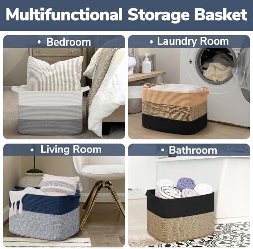 Goodpick 50L Large Woven Storage Basket, 18" x 14" x 12", Blue - Image 5