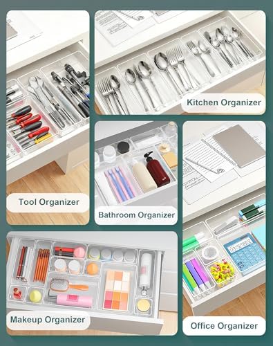 30Pcs Clear Plastic Drawer Organizers Set, 4size makeup drawer organizer trays for vanity,desk,bathroom,office,nightstand,gadgets for kitchen drawer, Versatile drawer divider storage bins - Image 3