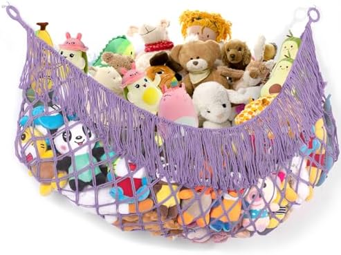 Extra Large Stuffed Animal Net Hammock - [56'' Long/Handwoven Macrame/Lavender] Hammock Storage for Flat Wall, Hardware Included by PrimZootyDesign