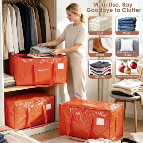 6Pcs Heavy Duty Extra Large Moving Bags Orange Storage Totes Fold Flat - Image 6