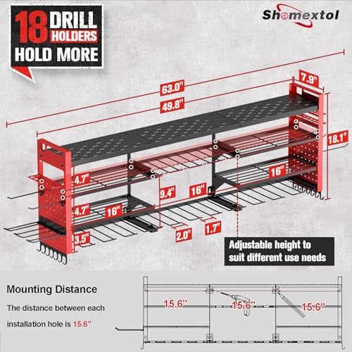 49.8" Power Tool Organizer Wall Mount,Holds 18 Cordless Drills - Image 2