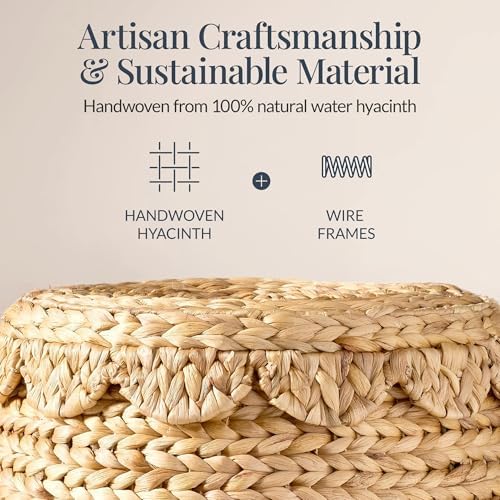 Best Choice Products Scalloped Multipurpose Hyacinth Storage Basket, Plant Décor, Handwoven Organizer Tote for Bedroom, Living Room, Nursey, w/Lid - Natural - Image 3