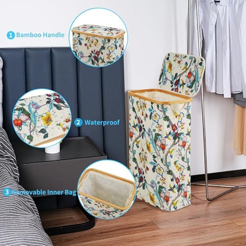 efluky Slim Laundry Hamper with Lid and Removable Bag, 75L Floral - Image 5