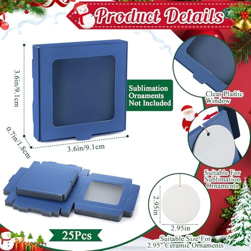 Dunzoom 25 Pcs Christmas Sublimation Blanks Ornament Gift Box, Dark Blue - Image 2