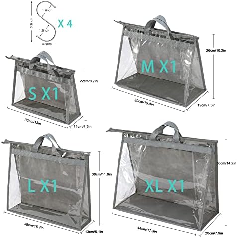 4 Pack Handbag Dust Bags Clear Purse Storage Organizer for Closet, Zipper Hanging Storage Bag for Handbags, Grey - Image 5