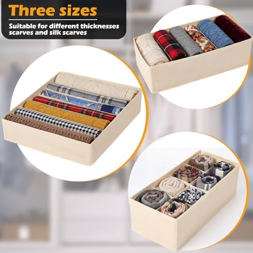 3 Pcs Scarf Organizer Box Fabric Drawer Storage 6/7/8 Compartment - Image 4