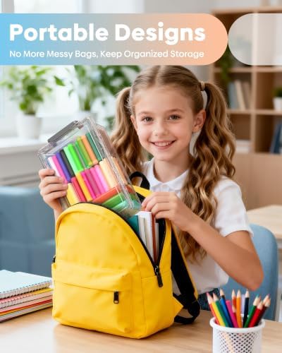 BiuLeon 8 Pack Large Pencil Box Set, Plastic Clear Pencil Case Marker Organizer, Crayon Box Craft Organizers, Stackable Storage Containers with Lid for Pen, Art and Craft Supplies(Grey) - Image 7