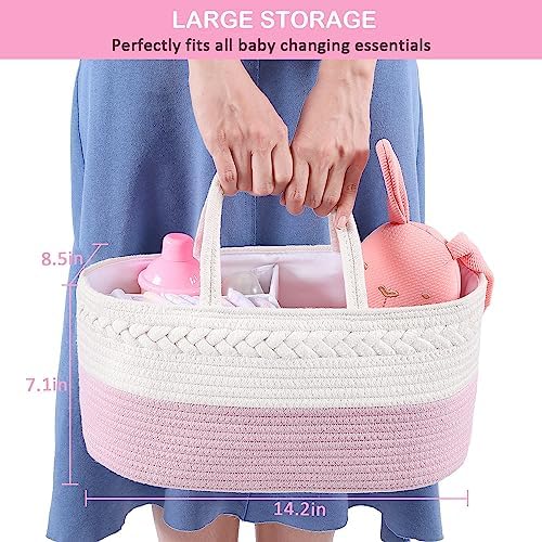 ABenkle Baby Diaper Caddy Organizer, Cotton Rope Nursery Storage Basket - Image 3