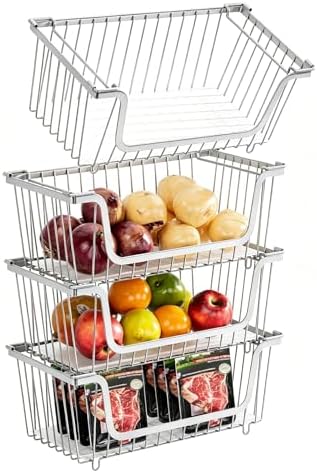 4 Pcs Stackable Wire Baskets for Pantry Organizers and Storage,silver by GAOKASE