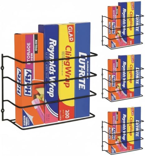 Evelots Kitchen Wrap & Food Bag Organizer Wall/Cabinet Mount, 4-Pack, Black by Evelots