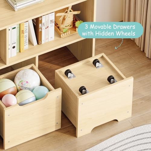 EXPERLAM Solid Wood Kids Toy Storage Organizer with 3 Drawers & 2 Cubes - Image 3